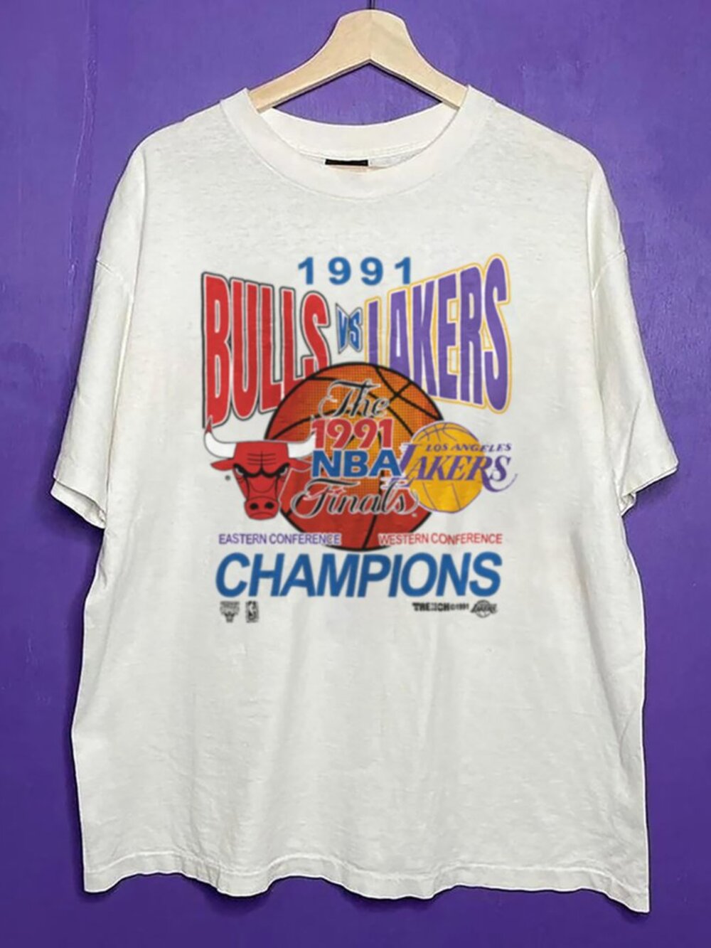 Vintage 1991 Chicago Bulls vs LA Laker NBA Finals Champions Basketball Shirt Tee
